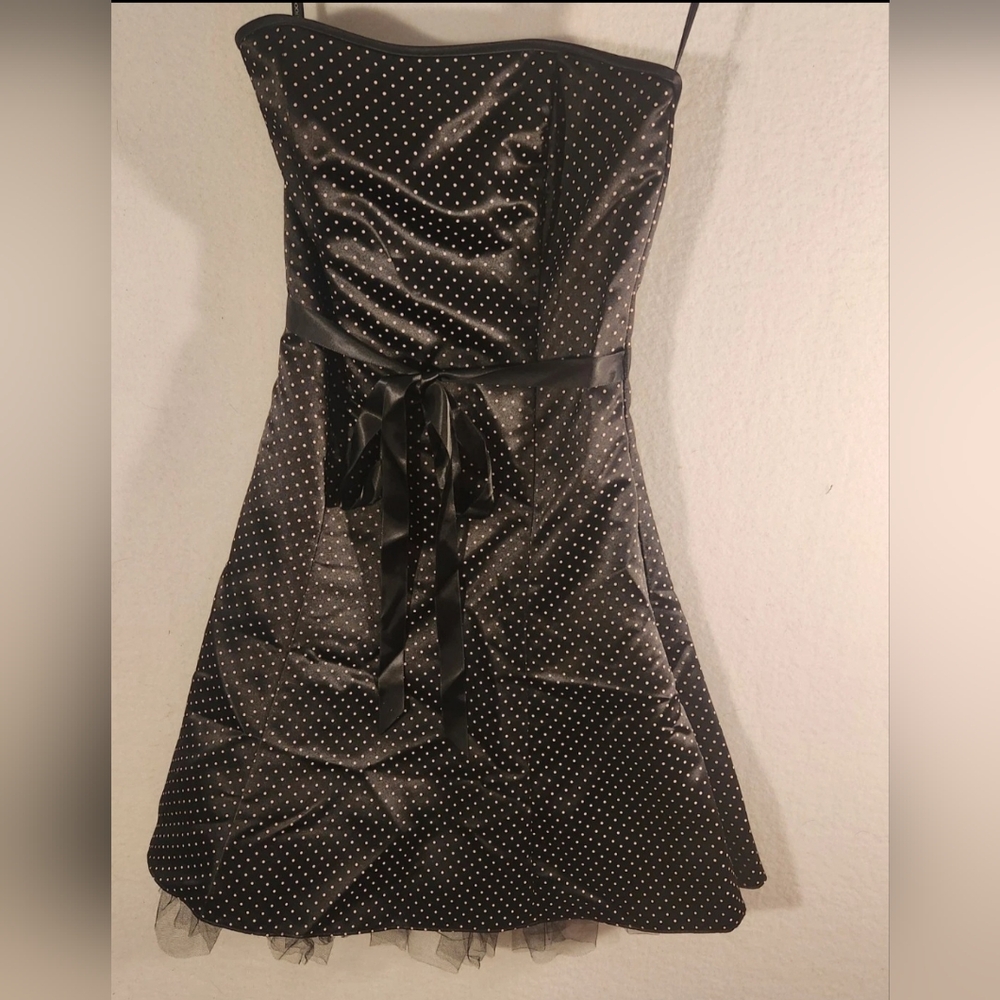 Vintage 90s Jessica Mcclintock Gunne Sax Black/ White Polka Dot Strapless Dress